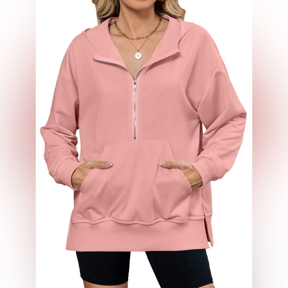 Westbound Dusty Pink Half-Zip Hoodie Sweatshirt